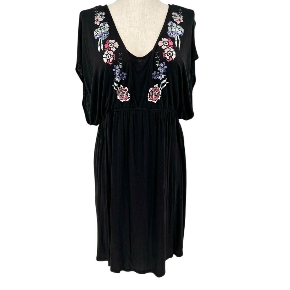 Motherhood Maternity Sleep Dress XLT Black Floral Embroidered Breastfeeding Moms